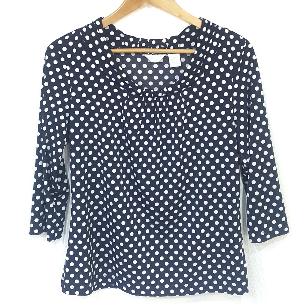 Laura Ashley Knit Polka Navy Dot Shirt Blouse Top